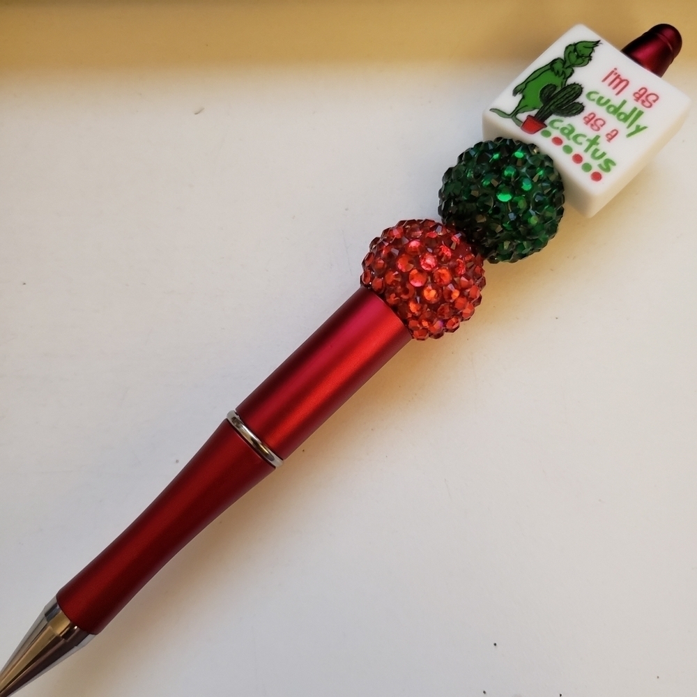 Handmade Christmas Cuddly as a Cactus The Grinch Beaded Silicone Focal Bead Pen - Picture 2 of 2